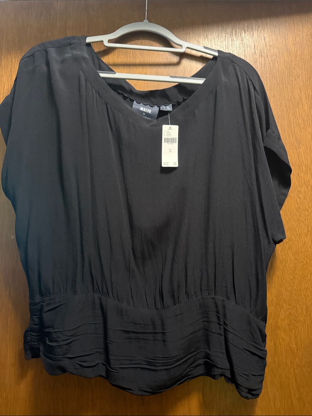 Maeve by Anthropologie Black Short Sleeve Pleated Hem Blouse
